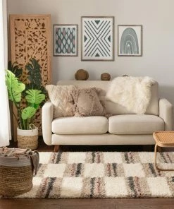 Well Woven Global Claire Ivory Geometric Blocks Shag Rug