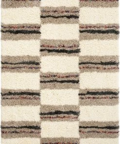 Well Woven Global Claire Ivory Geometric Blocks Shag Rug