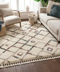 Well Woven Global Darcie Ivory Tribal Nomadic Trellis Shag Rug By Chill Rugs 3'11" X 5'3"