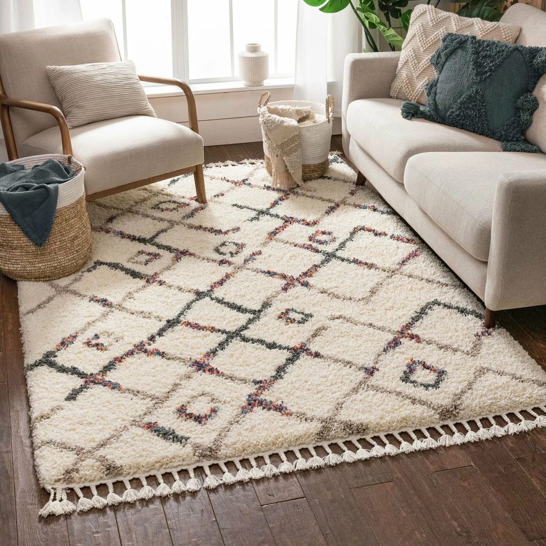 Well Woven Global Darcie Ivory Tribal Nomadic Trellis Shag Rug By Chill Rugs 3'11" X 5'3" 2 Well Woven Global Darcie Ivory Tribal Nomadic Trellis Shag Rug By Chill Rugs 3'11" X 5'3"
