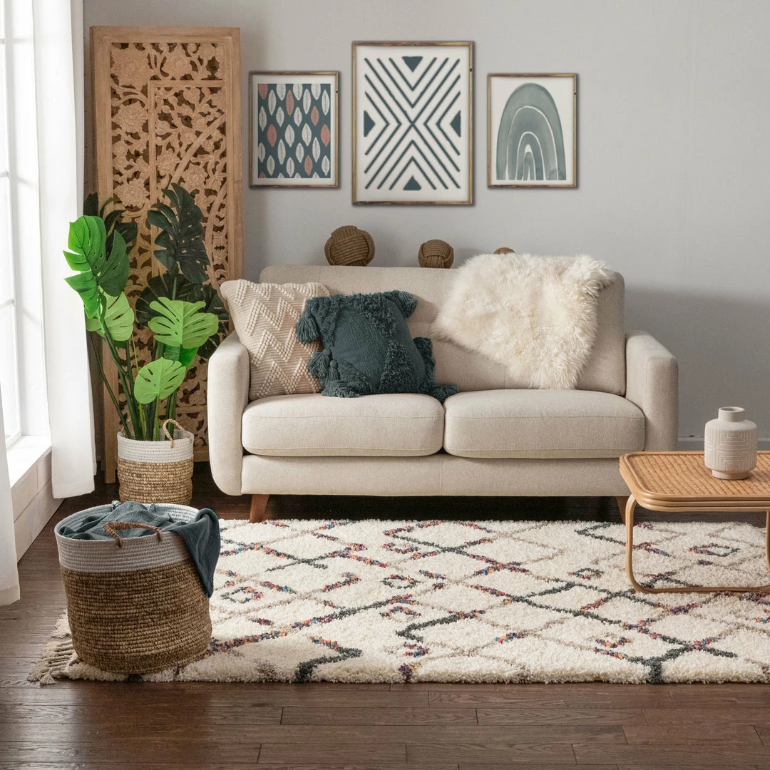 Well Woven Global Darcie Ivory Tribal Nomadic Trellis Shag Rug By Chill Rugs 3'11" X 5'3" 5 Well Woven Global Darcie Ivory Tribal Nomadic Trellis Shag Rug By Chill Rugs 3'11" X 5'3"