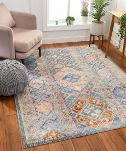 Well Woven Global Eden Blue Vintage Mosaic Pastel Rug