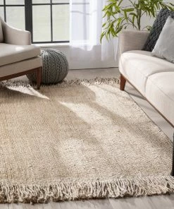 Well Woven Lola Jute Chevron Natural Hand-Woven Chunky-Textured Rug Jute + Natural