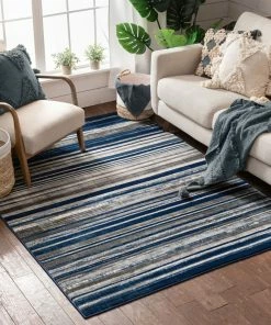 Well Woven Signature Stripes Blue Modern Distressed Rug Global