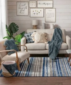 Well Woven Signature Stripes Blue Modern Distressed Rug Global