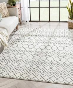 Well Woven Hira Moroccan Trellis Geometric Ivory High-Low Rug