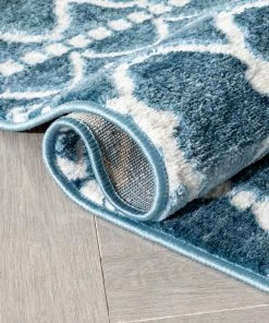 Well Woven Global Hira Moroccan Trellis Geometric Blue High-Low Rug