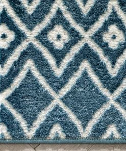 Well Woven Global Hira Moroccan Trellis Geometric Blue High-Low Rug