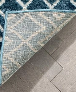 Well Woven Global Hira Moroccan Trellis Geometric Blue High-Low Rug