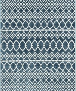 Well Woven Global Hira Moroccan Trellis Geometric Blue High-Low Rug