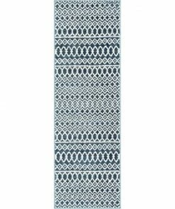 Well Woven Global Hira Moroccan Trellis Geometric Blue High-Low Rug