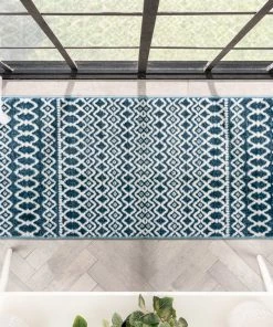 Well Woven Global Hira Moroccan Trellis Geometric Blue High-Low Rug