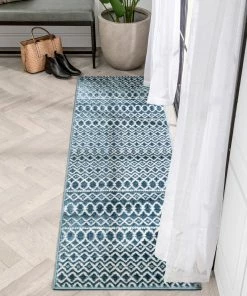 Well Woven Global Hira Moroccan Trellis Geometric Blue High-Low Rug