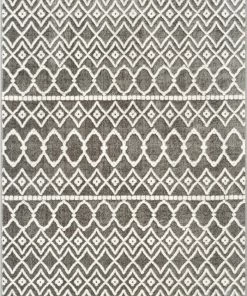 Well Woven Hira Moroccan Trellis Geometric Grey High-Low Rug Global