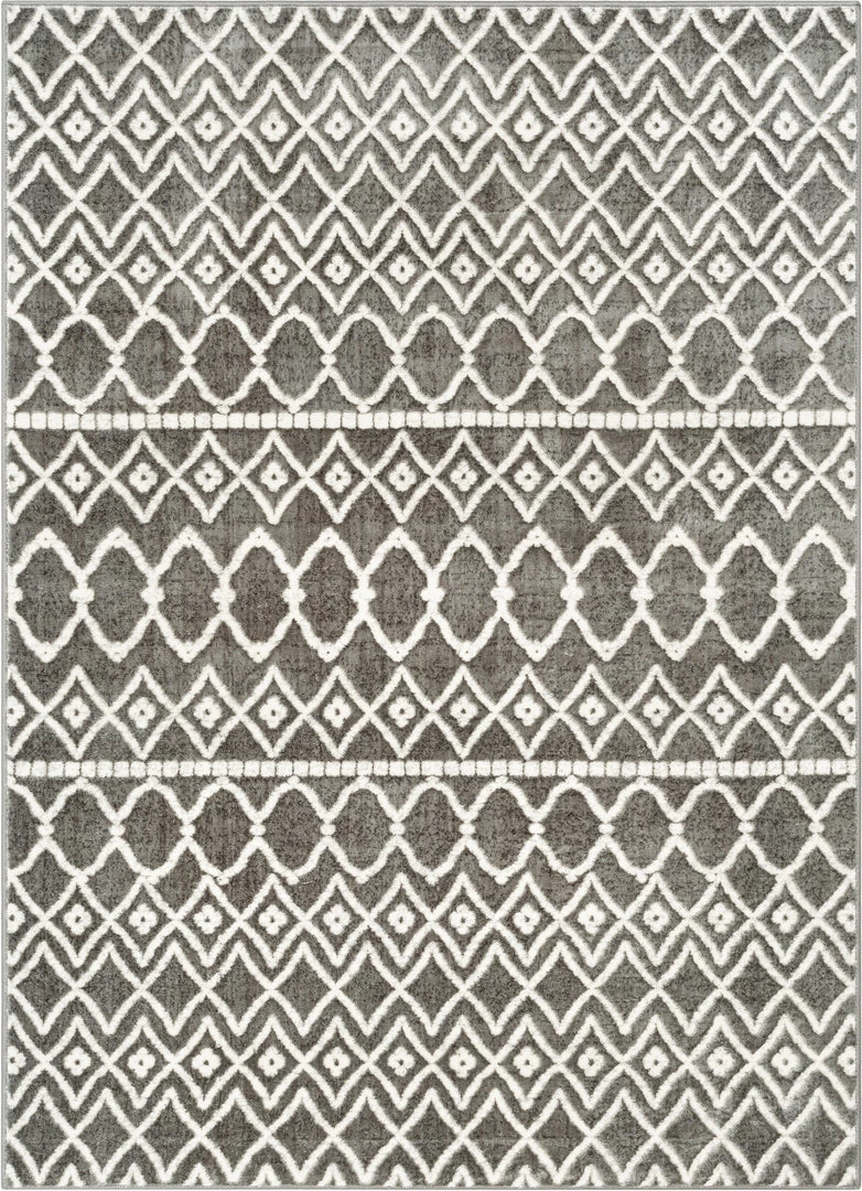 Well Woven Hira Moroccan Trellis Geometric Grey High-Low Rug Global 2 Well Woven Hira Moroccan Trellis Geometric Grey High-Low Rug Global