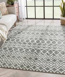 Well Woven Hira Moroccan Trellis Geometric Grey High-Low Rug Global