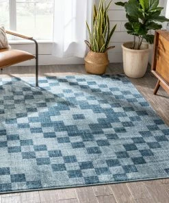 Well Woven Beren Southwestern Geometric Blue High-Low Rug Global