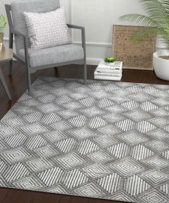 Well Woven Flint Mid-Century Geometric Grey High-Low Rug