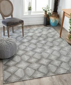 Well Woven Flint Mid-Century Geometric Grey High-Low Rug