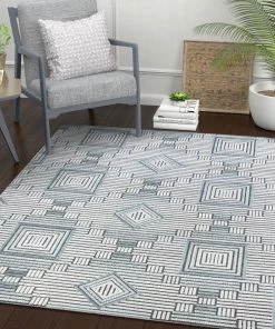 Well Woven Logan Mid-Century Geometric Blue High-Low Rug Tribal