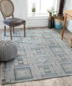 Well Woven Logan Mid-Century Geometric Blue High-Low Rug Tribal