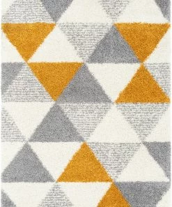 Well Woven Reily Mid-Century Modern Geometric Triangle Pattern Yellow Shag Rug