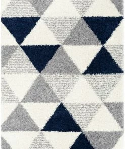 Well Woven Reily Mid-Century Modern Geometric Triangle Pattern Blue Shag Rug