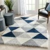 Well Woven Reily Mid-Century Modern Geometric Triangle Pattern Blue Shag Rug