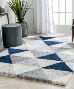 Well Woven Reily Mid-Century Modern Geometric Triangle Pattern Blue Shag Rug 16 Well Woven Reily Mid-Century Modern Geometric Triangle Pattern Blue Shag Rug