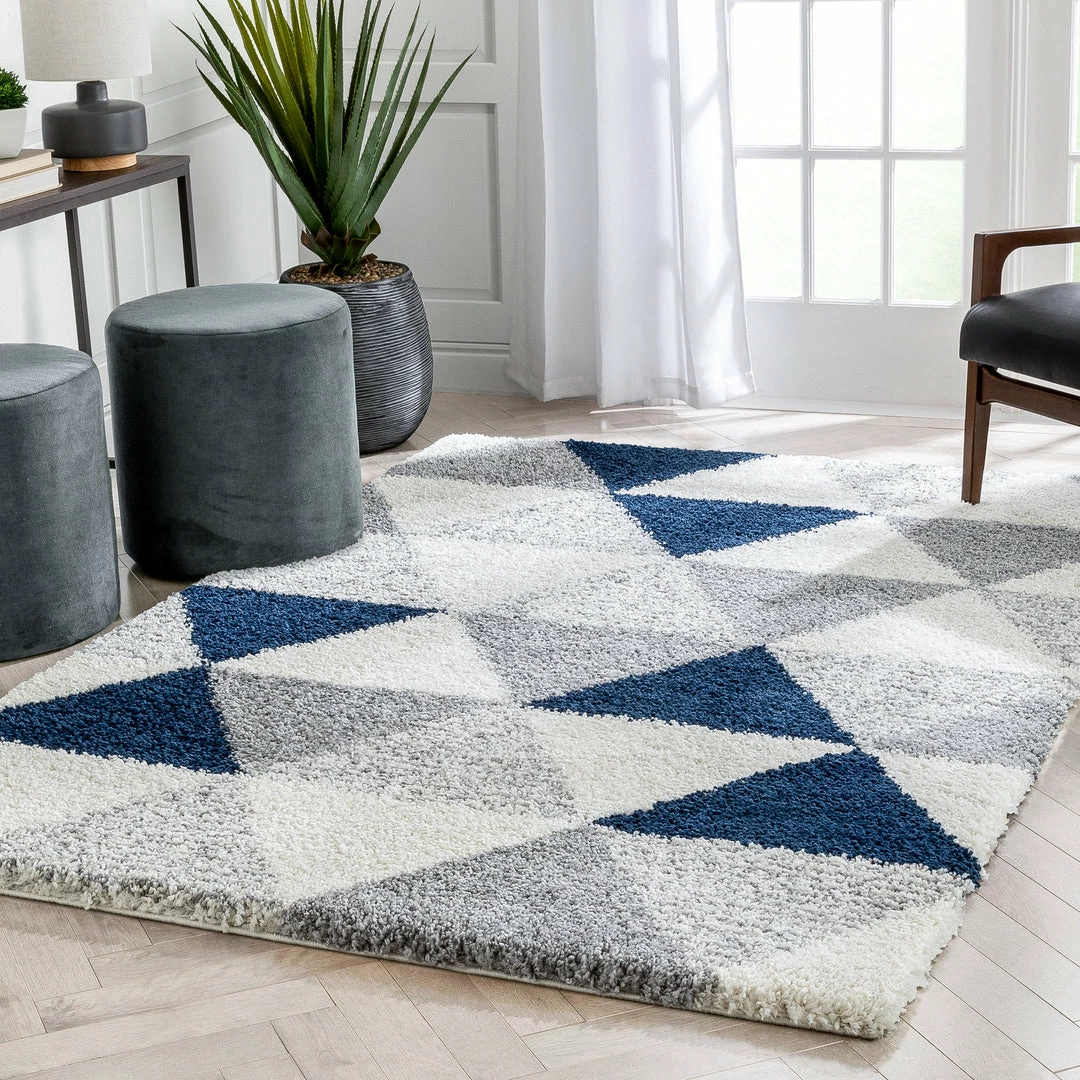 Well Woven Reily Mid-Century Modern Geometric Triangle Pattern Blue Shag Rug 8 Well Woven Reily Mid-Century Modern Geometric Triangle Pattern Blue Shag Rug