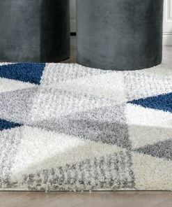 Well Woven Reily Mid-Century Modern Geometric Triangle Pattern Blue Shag Rug 17 Well Woven Reily Mid-Century Modern Geometric Triangle Pattern Blue Shag Rug