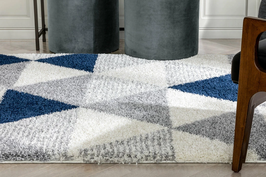 Well Woven Reily Mid-Century Modern Geometric Triangle Pattern Blue Shag Rug 9 Well Woven Reily Mid-Century Modern Geometric Triangle Pattern Blue Shag Rug