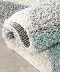 Well Woven Reily Mid-Century Modern Geometric Triangle Pattern Light Blue Shag Rug