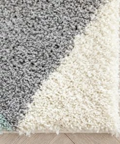 Well Woven Reily Mid-Century Modern Geometric Triangle Pattern Light Blue Shag Rug