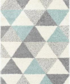 Well Woven Reily Mid-Century Modern Geometric Triangle Pattern Light Blue Shag Rug