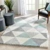 Well Woven Reily Mid-Century Modern Geometric Triangle Pattern Light Blue Shag Rug