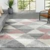 Well Woven Reily Mid-Century Modern Geometric Triangle Pattern Pink Shag Rug