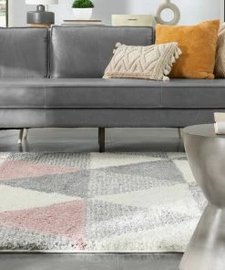 Well Woven Reily Mid-Century Modern Geometric Triangle Pattern Pink Shag Rug