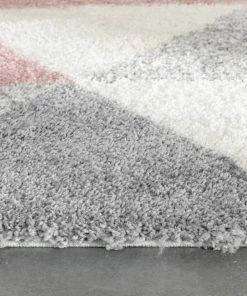 Well Woven Reily Mid-Century Modern Geometric Triangle Pattern Pink Shag Rug