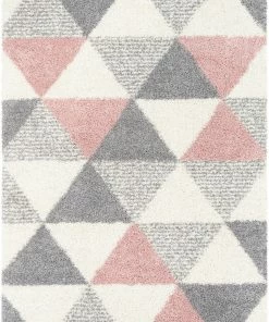 Well Woven Reily Mid-Century Modern Geometric Triangle Pattern Pink Shag Rug