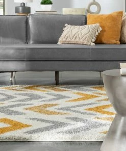 Well Woven Kylar Nordic Chevron Pattern Yellow Shag Rug