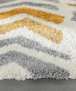 Well Woven Kylar Nordic Chevron Pattern Yellow Shag Rug