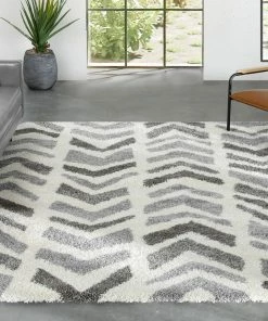 Well Woven Kylar Nordic Chevron Pattern Black Shag Rug Geometric