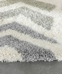 Well Woven Kylar Nordic Chevron Pattern Teal Shag Rug