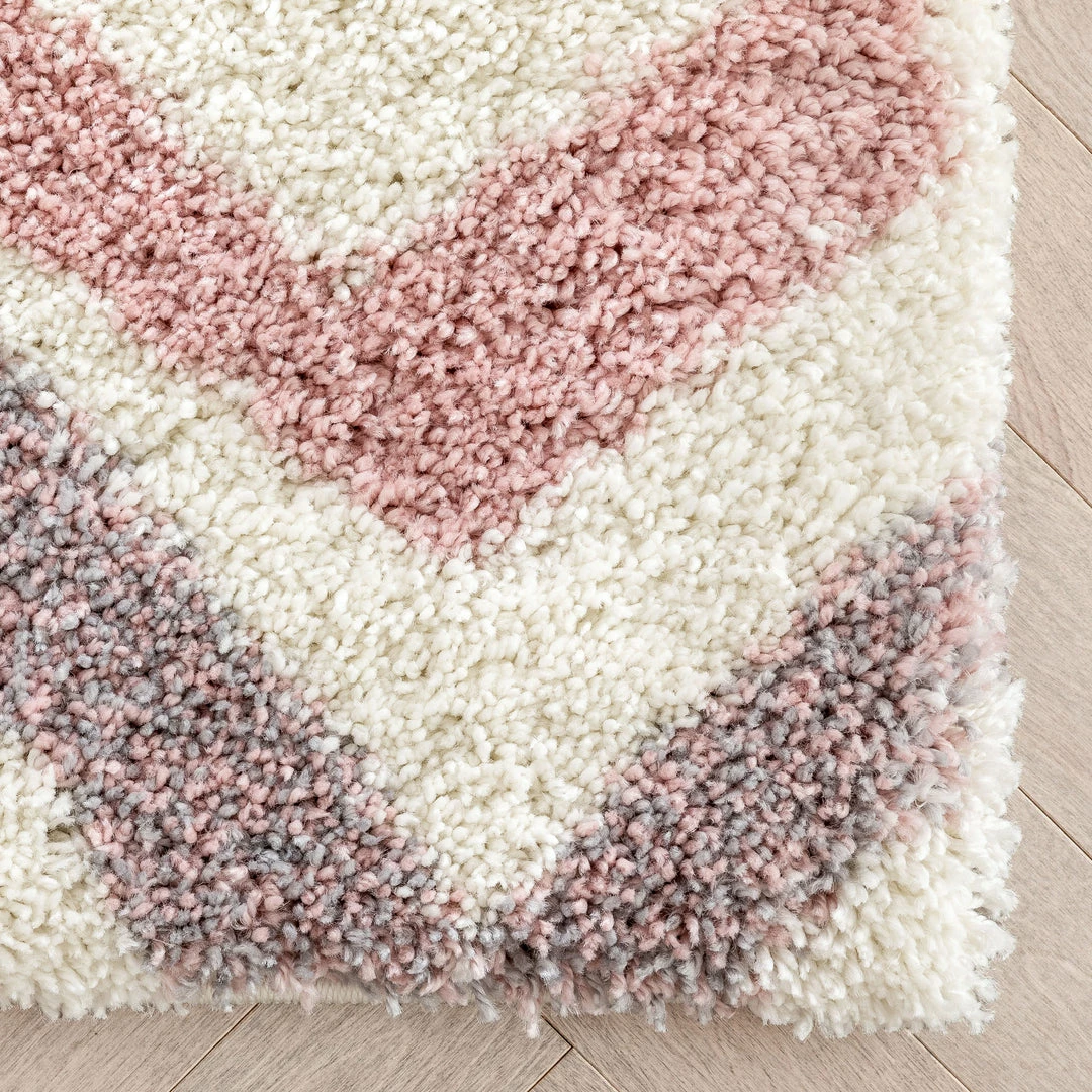 Well Woven Kylar Nordic Chevron Pattern Pink Shag Rug Geometric 4 Well Woven Kylar Nordic Chevron Pattern Pink Shag Rug Geometric