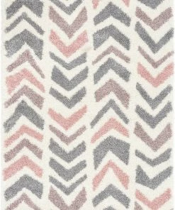 Well Woven Kylar Nordic Chevron Pattern Pink Shag Rug Geometric