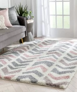 Well Woven Kylar Nordic Chevron Pattern Pink Shag Rug Geometric 16 Well Woven Kylar Nordic Chevron Pattern Pink Shag Rug Geometric