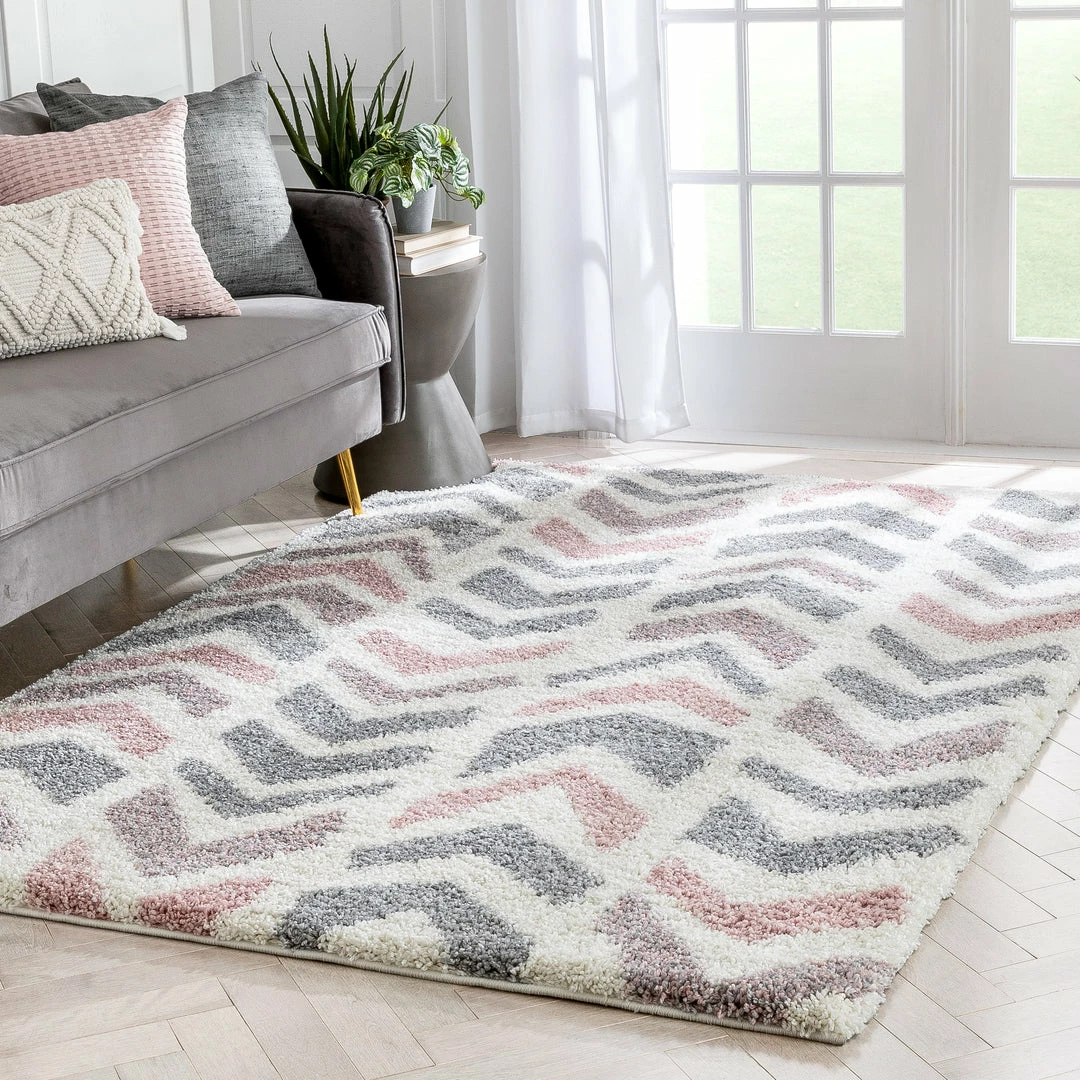 Well Woven Kylar Nordic Chevron Pattern Pink Shag Rug Geometric 8 Well Woven Kylar Nordic Chevron Pattern Pink Shag Rug Geometric