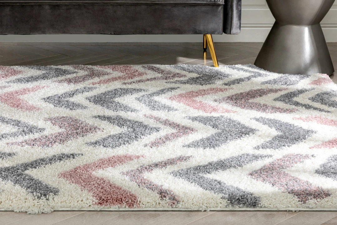 Well Woven Kylar Nordic Chevron Pattern Pink Shag Rug Geometric 9 Well Woven Kylar Nordic Chevron Pattern Pink Shag Rug Geometric