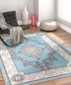 Well Woven Yonderhill Blue Aubusson Medallion Rug Oriental & Persian